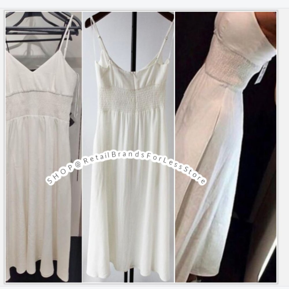 ZARA V NECK LINEN VOLUMINOUS FLOWY MAXI MIDI DRESS - Picture 4 of 14